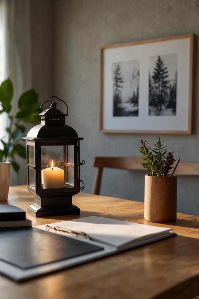 Adventsdeko Holzglas Mini-Laterne im Homeoffice