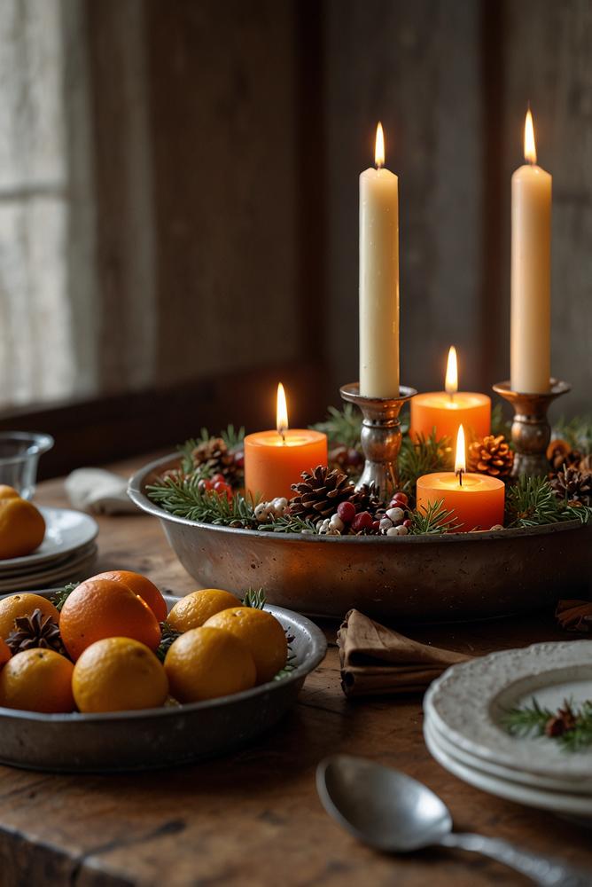 Adventskranz in alter Kuchenform mit Vintage-Deko