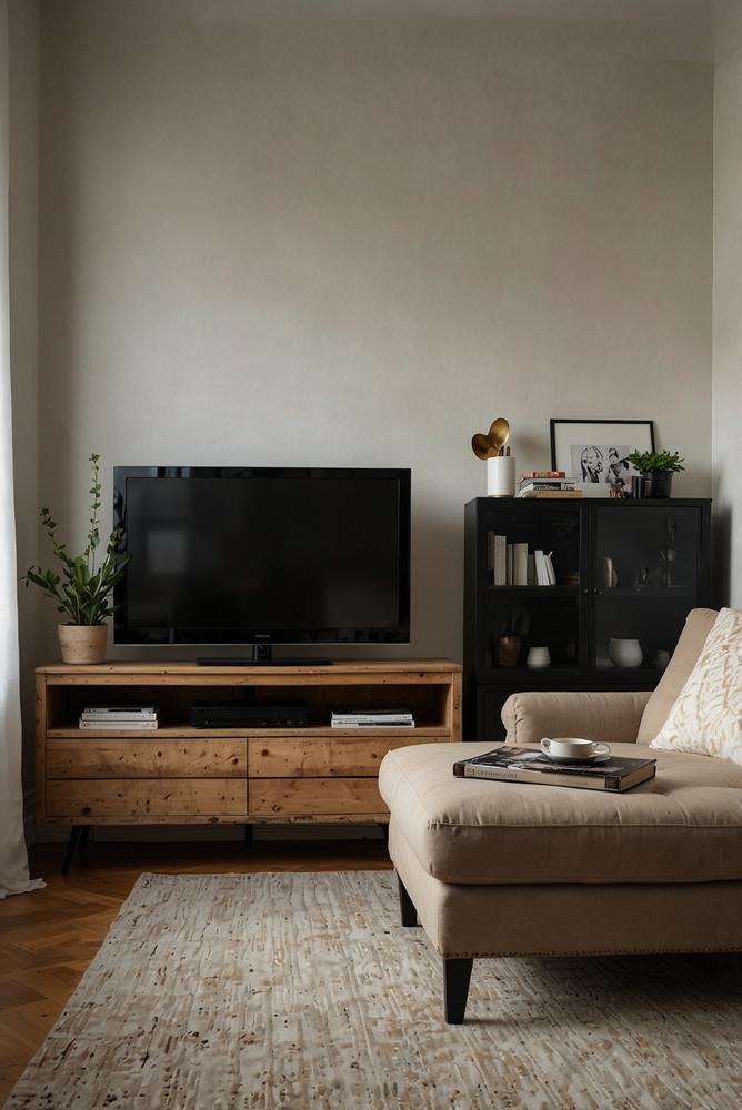 Helle und gemütliche Fernseher-Ecke im kleinen Budget