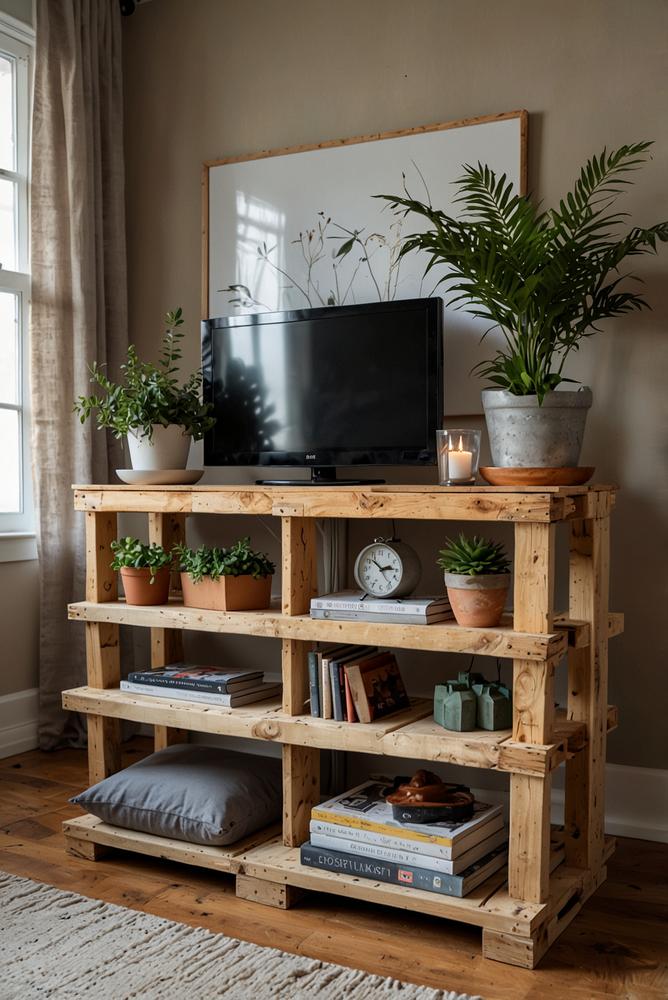 Hell und freundlich eingerichtetes Zimmer mit DIY Palettenregal