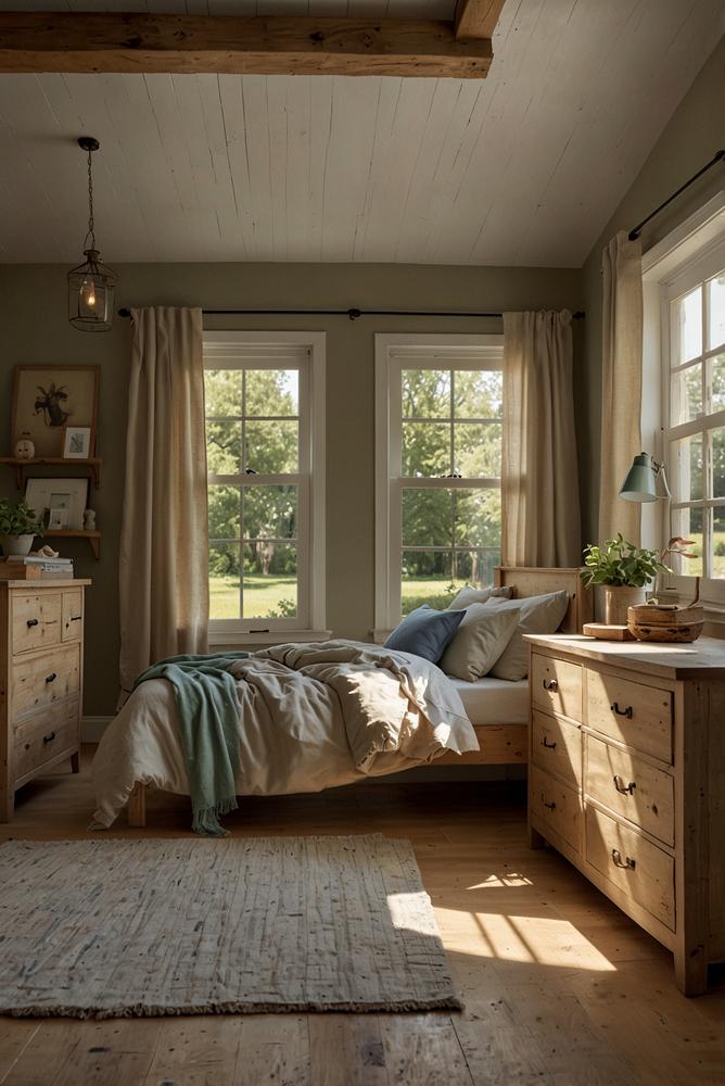 Helles und freundliches Farmhouse-Kinderzimmer mit Holzbett