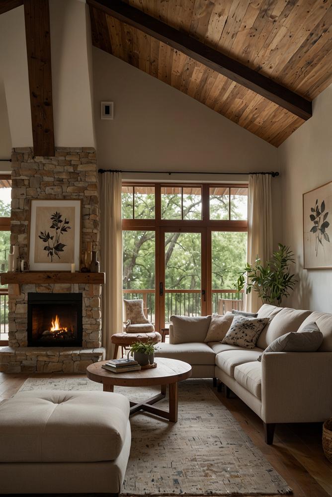 Modernes Farmhouse Wohnzimmer mit Sofa und Holzbalken