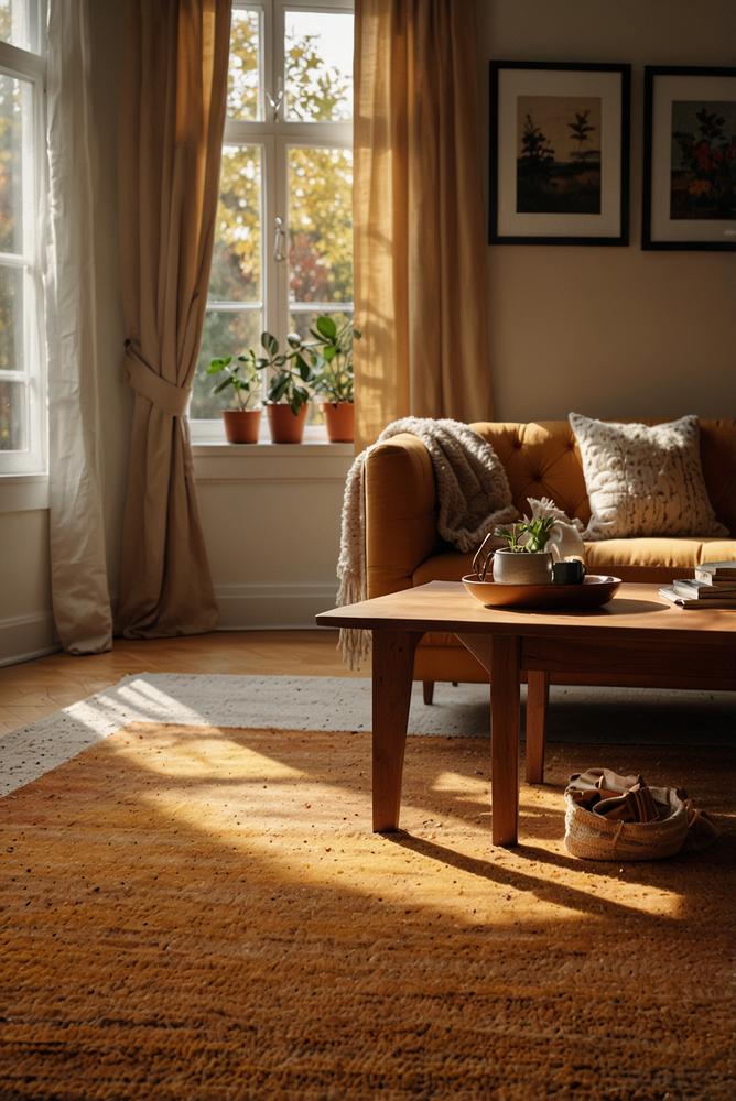 Flauschiger Naturfaser-Teppich im hellen Wohnzimmer