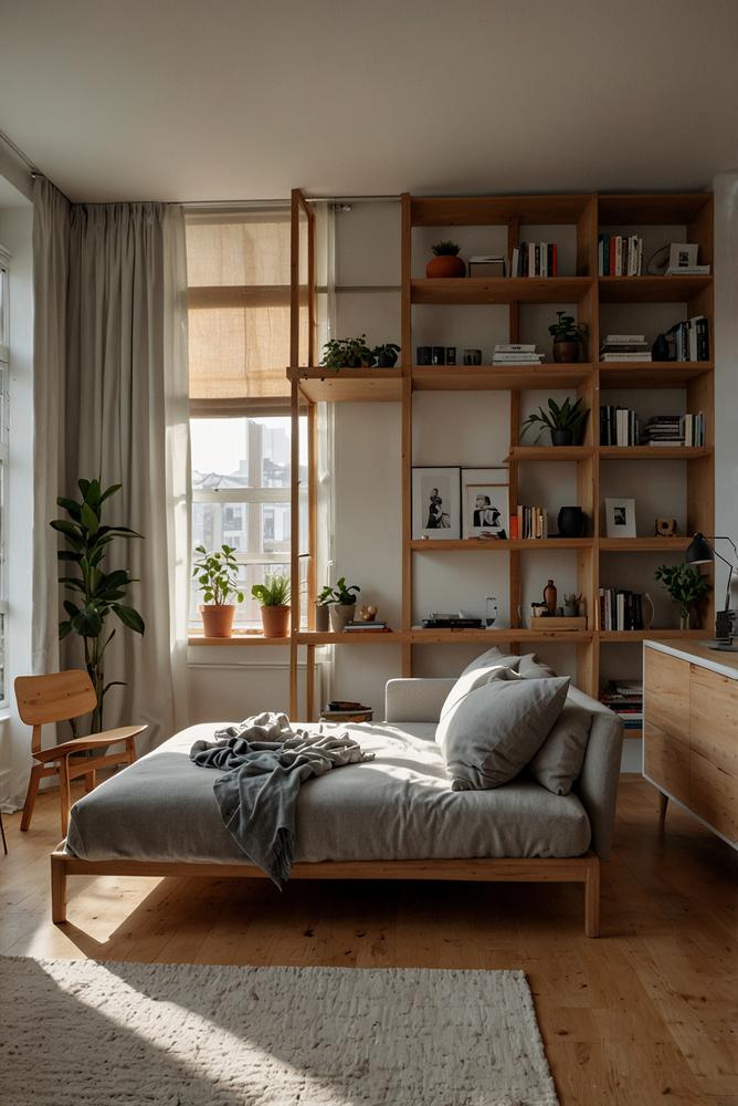 Helles modernes Studio mit flexiblen Raumteilern