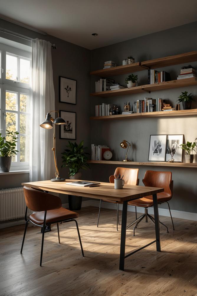 Heller Flur mit multifunktionalen Möbeln und Home-Office-Nische