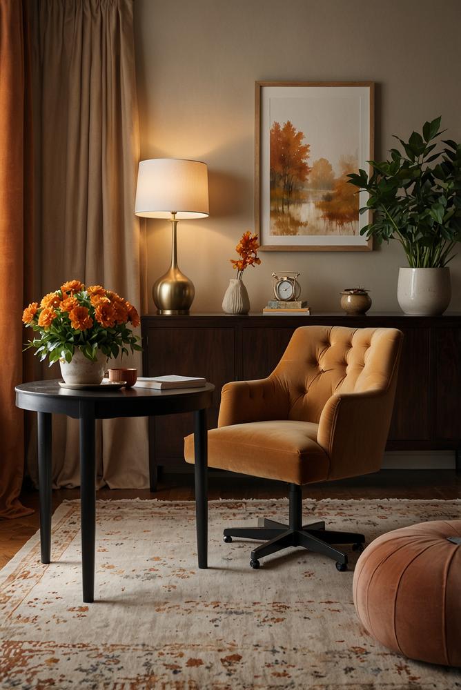 Helles Arbeitszimmer mit akustischen Herbsttextilien