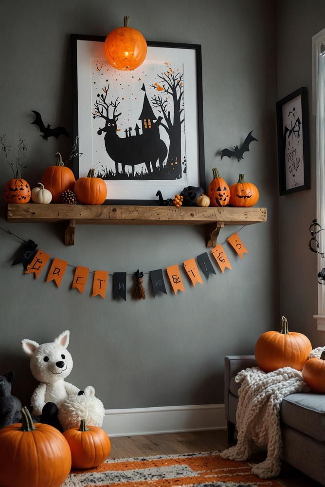 Helle Halloween-Fotowand im kinderfreundlichen Zimmer