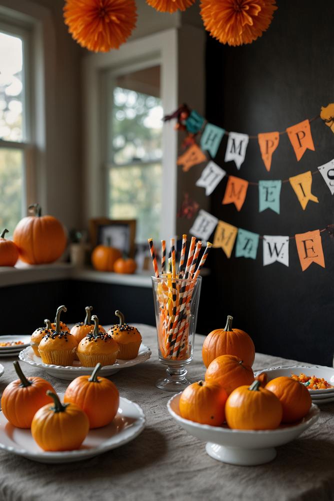 Helle kinderfreundliche Halloween Snack Station im Kinderzimmer