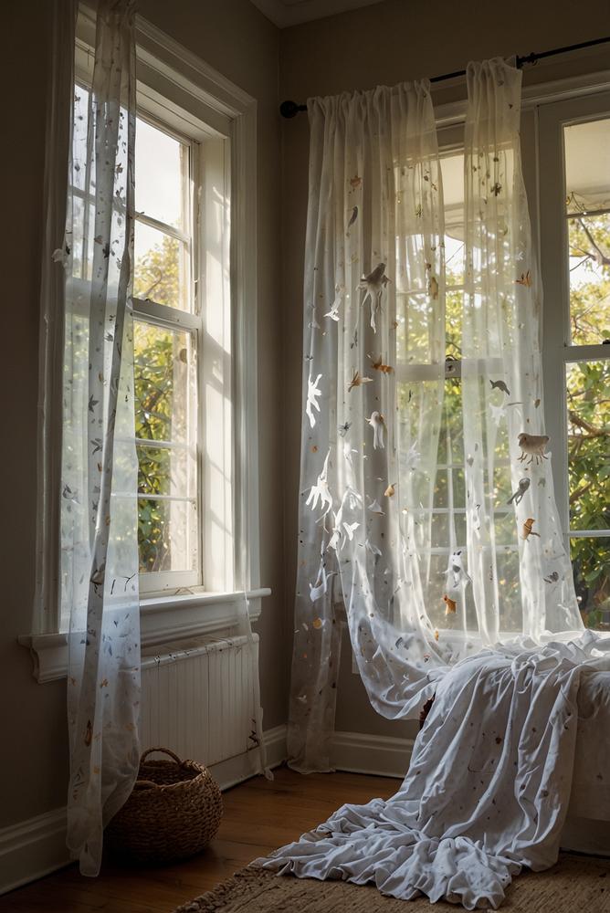 Helles Kinderzimmer mit fröhlicher Halloween-Stoffgeisterdeko