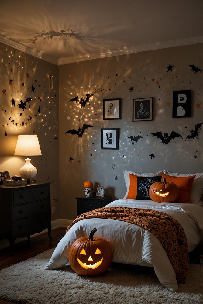 Halloween Deko Kinderzimmer mit Sternen und Kürbis Projektor