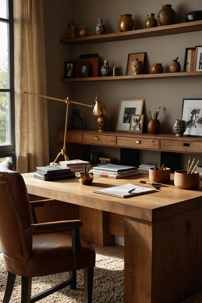 Handgefertigte Schreibtisch-Accessoires im lichtdurchfluteten Home-Office