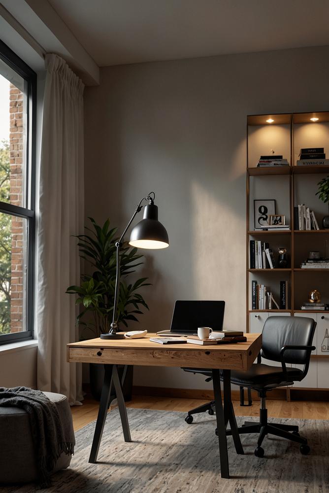 Helle Arbeitszimmer-Beleuchtung mit Schreibtischlampe
