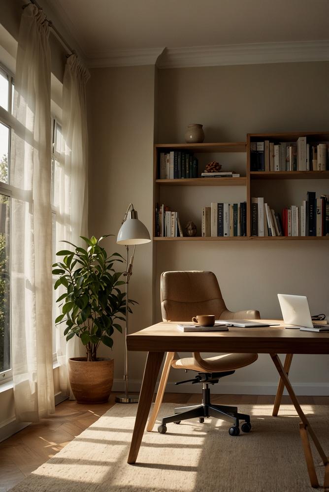 Home Office mit warmem Licht, produktive Beleuchtung
