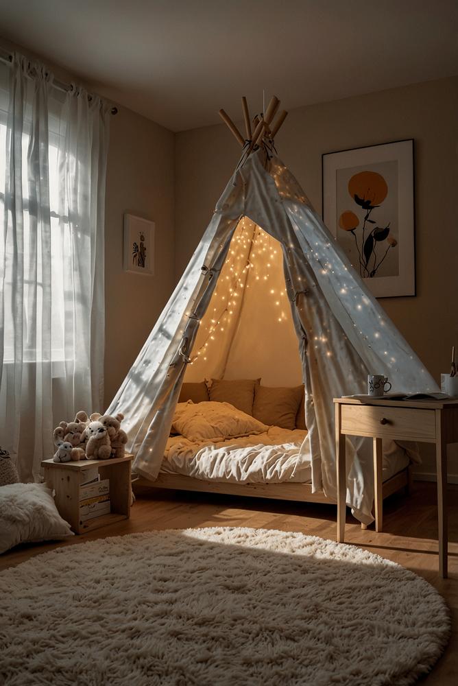 Kinderzimmer mit Nachtlicht und dimmbarer Lampe, hell und freundlich