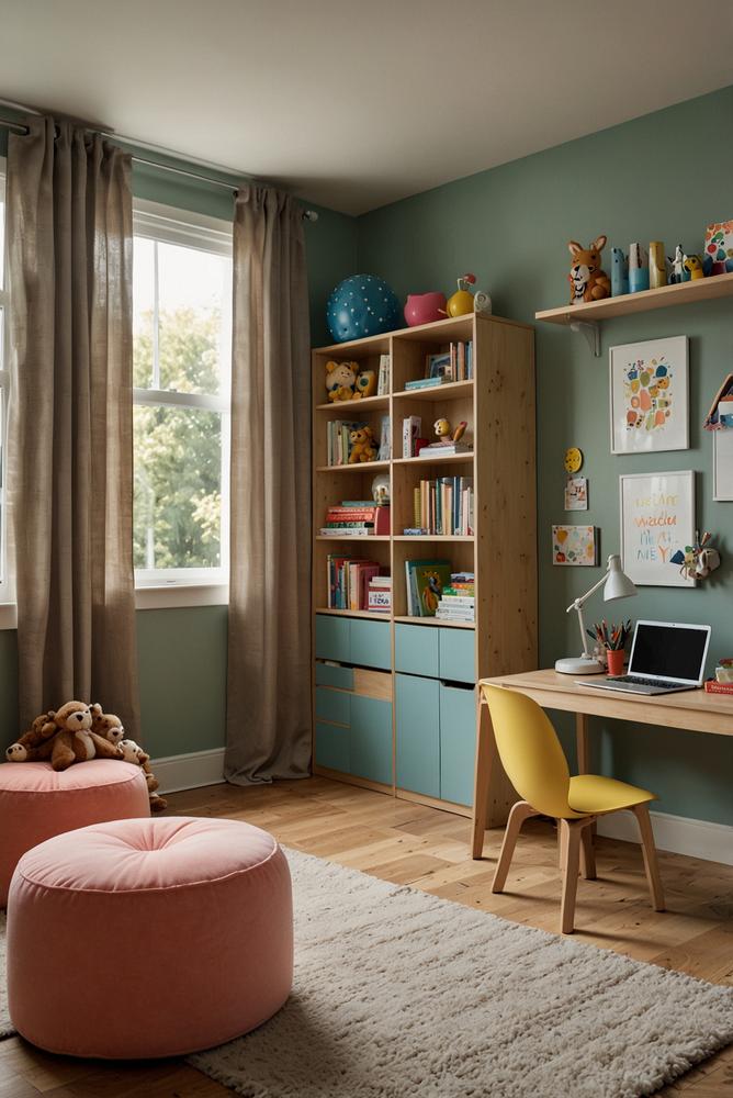 Kinderzimmer mit modularen Regalen hell und freundlich