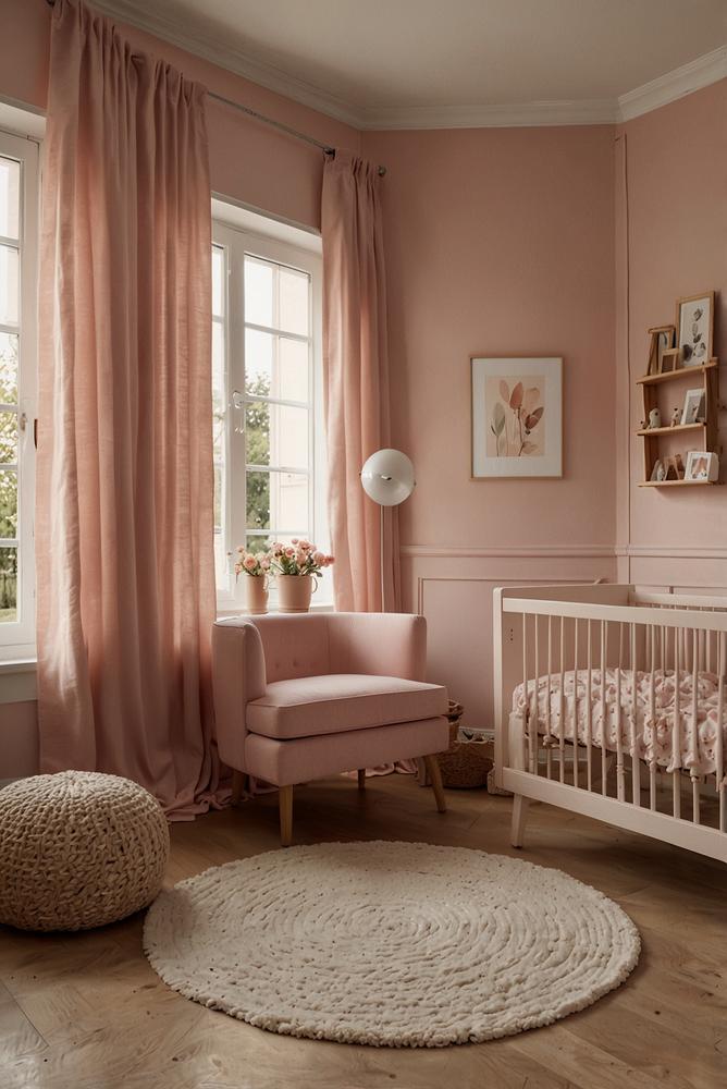 Kinderzimmer in pudrigem Rosa mit sanfter Ruhe