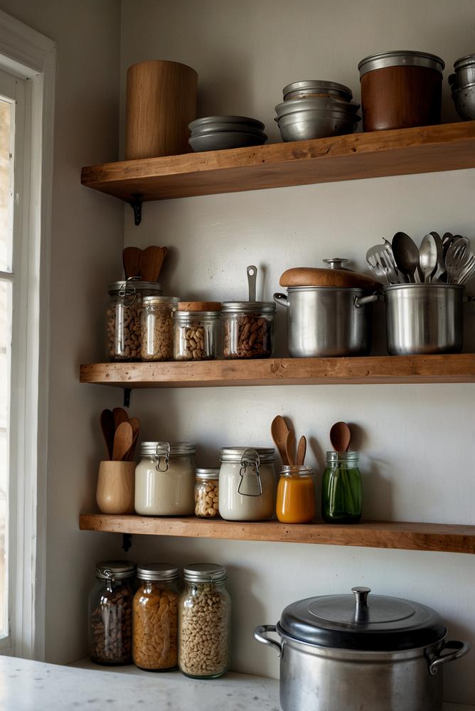 Helle kleine Küche mit DIY-Regalsystem und Stauraum