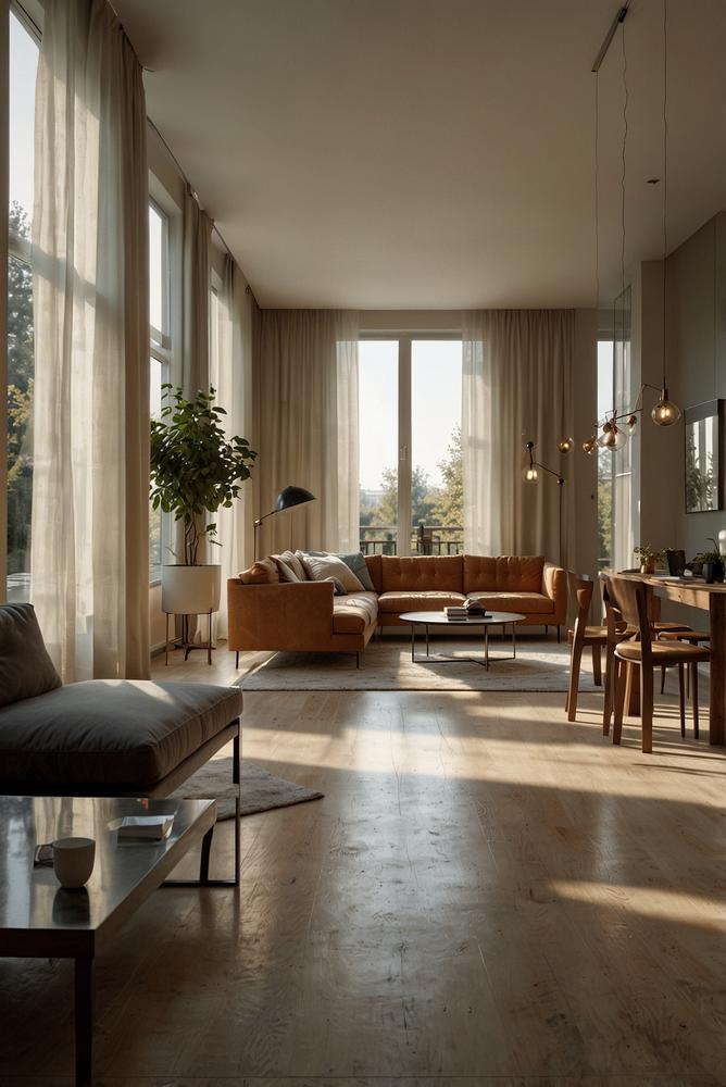 Helle und einladende kleine Wohnung mit Spiegelwand