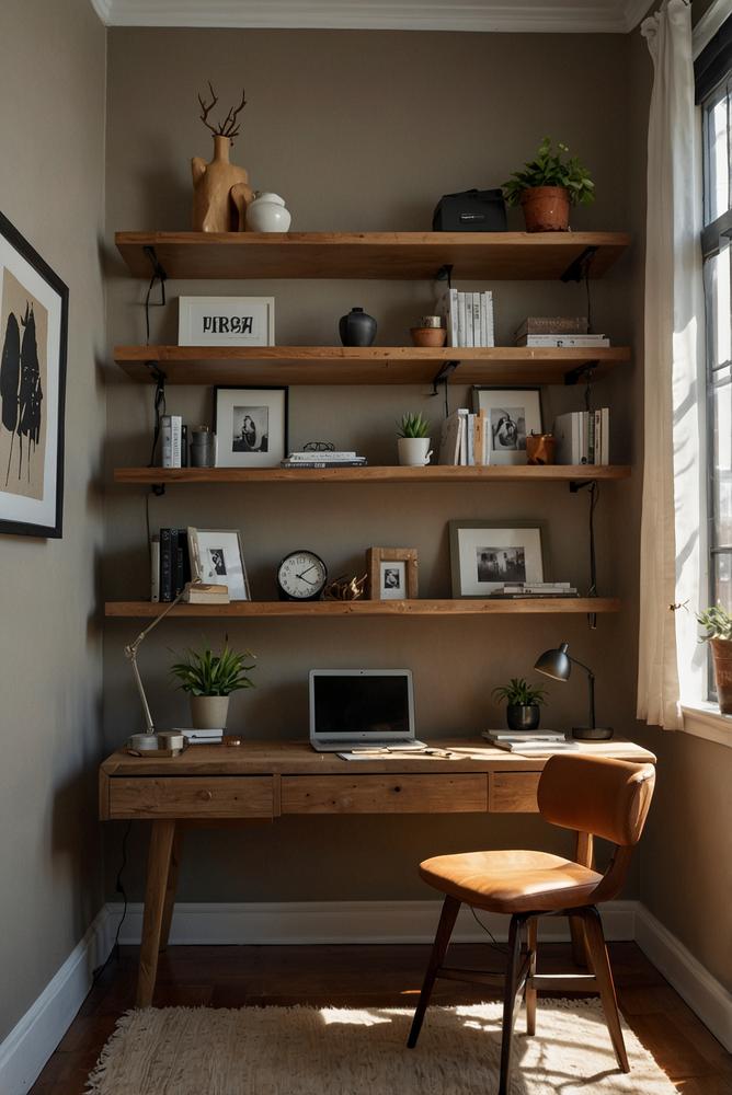 Helles kompaktes Homeoffice am Fenster im Wohnzimmer