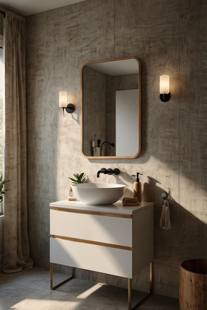 Helle moderne magnetleiste im bad mit rasierern und schmuck