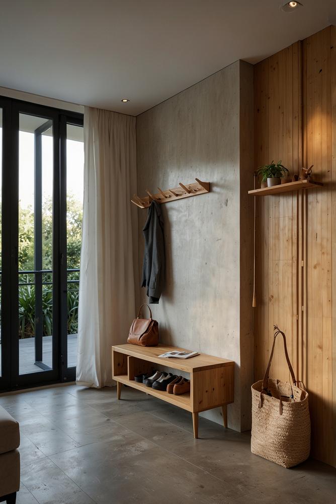 Moderne Flur-Garderobe mit verstecktem Stauraum und LED