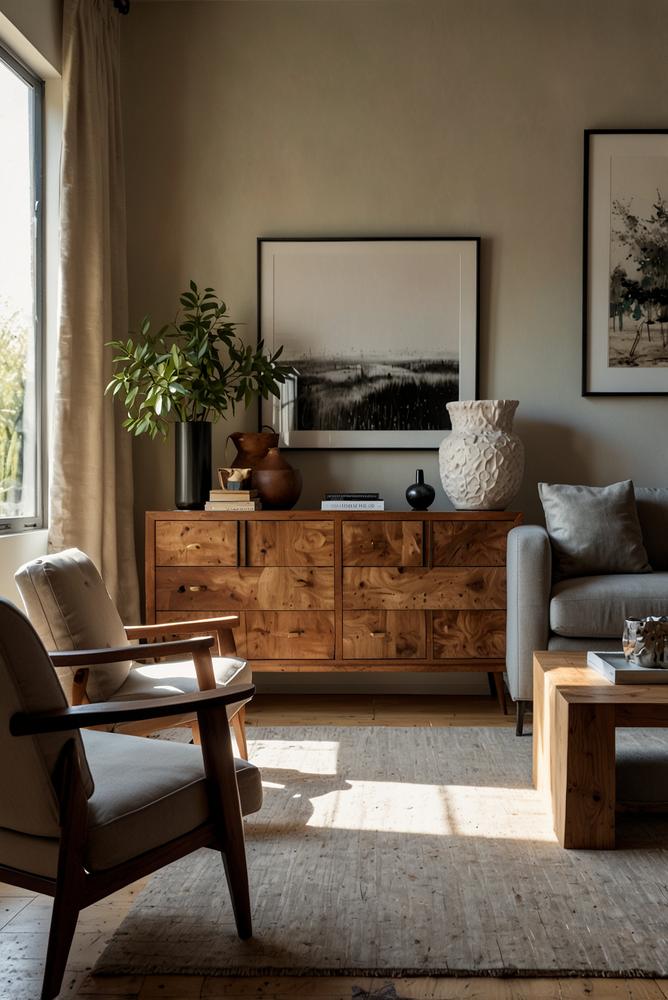 Helles Wohnzimmer mit nachhaltigen Upcycling-Möbeln