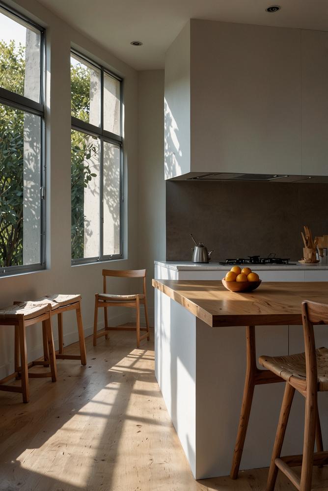 Helle offene Küche mit halbhoher Theke elegant gestaltet