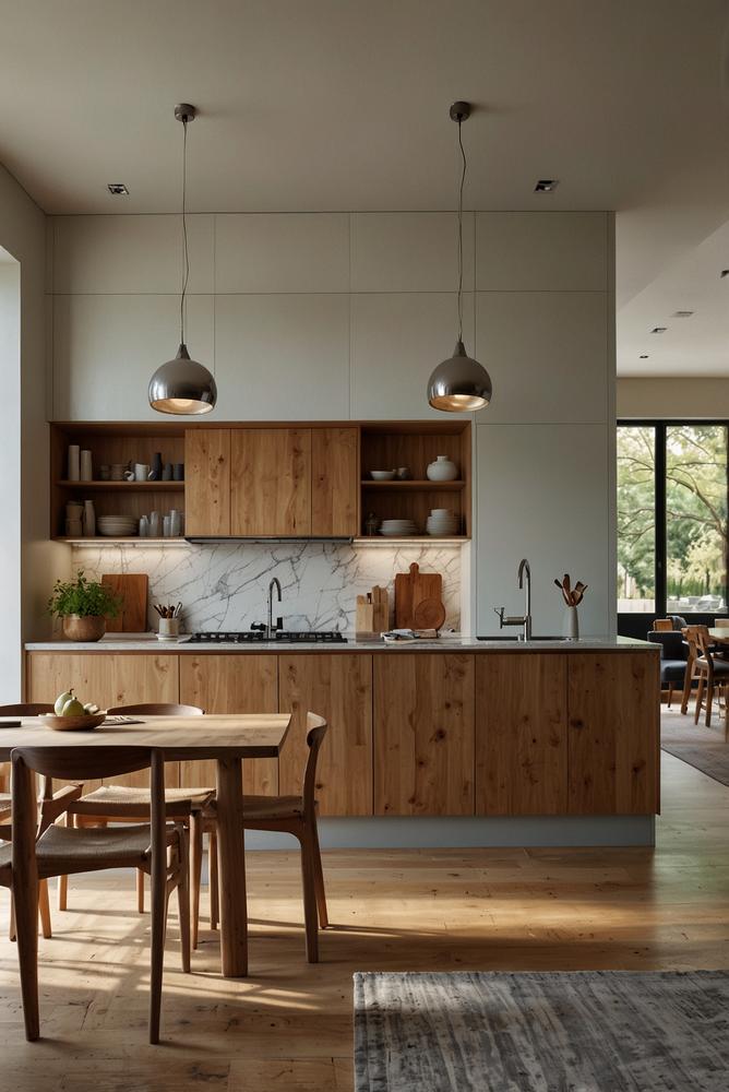 Offene Küche mit halbhoher Sideboard-Trennwand als Raumteiler