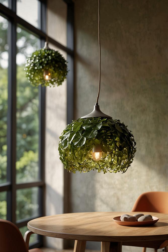 Helle Pendelleuchte mit organischen Formen im Wohnraum