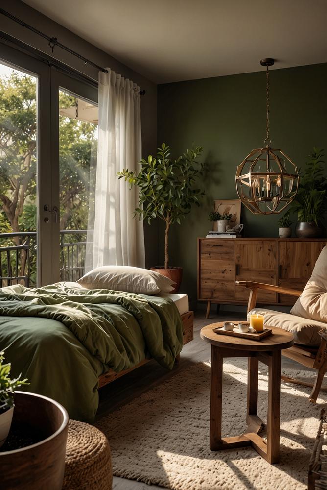 Helles Schlafzimmer mit Balkon und Laternen, romantisch und einladend