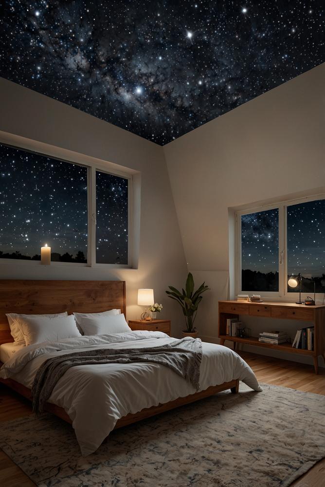 Schlafzimmer mit romantischem Sternenhimmel-Projektor