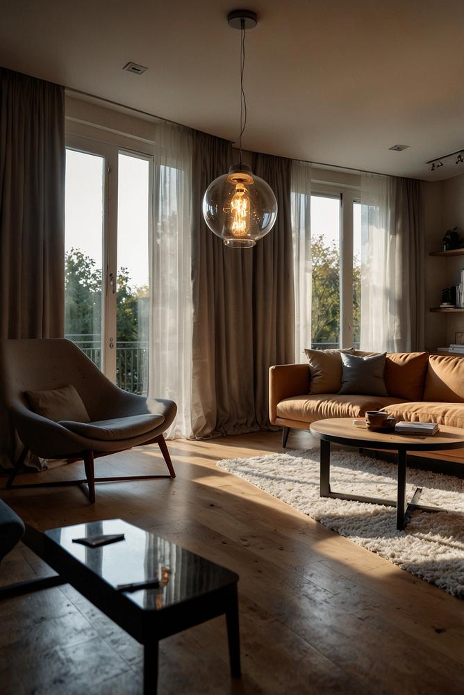 Smart-Home Beleuchtung mit App-Steuerung im modernen Wohnzimmer