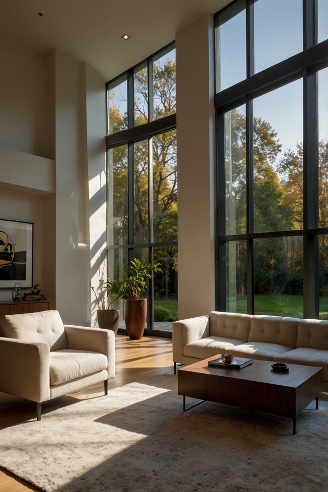 Helles modernes Wohnzimmer mit Smart-Home Energie Management