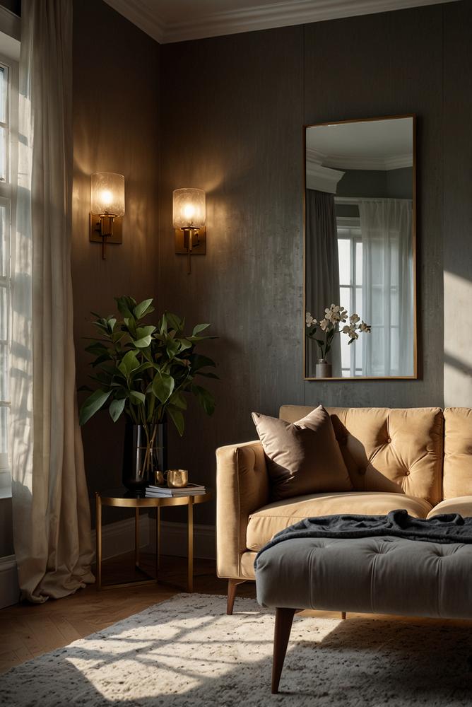 Spiegel über Sideboard mit Wandlampe für mehr Raumtiefe