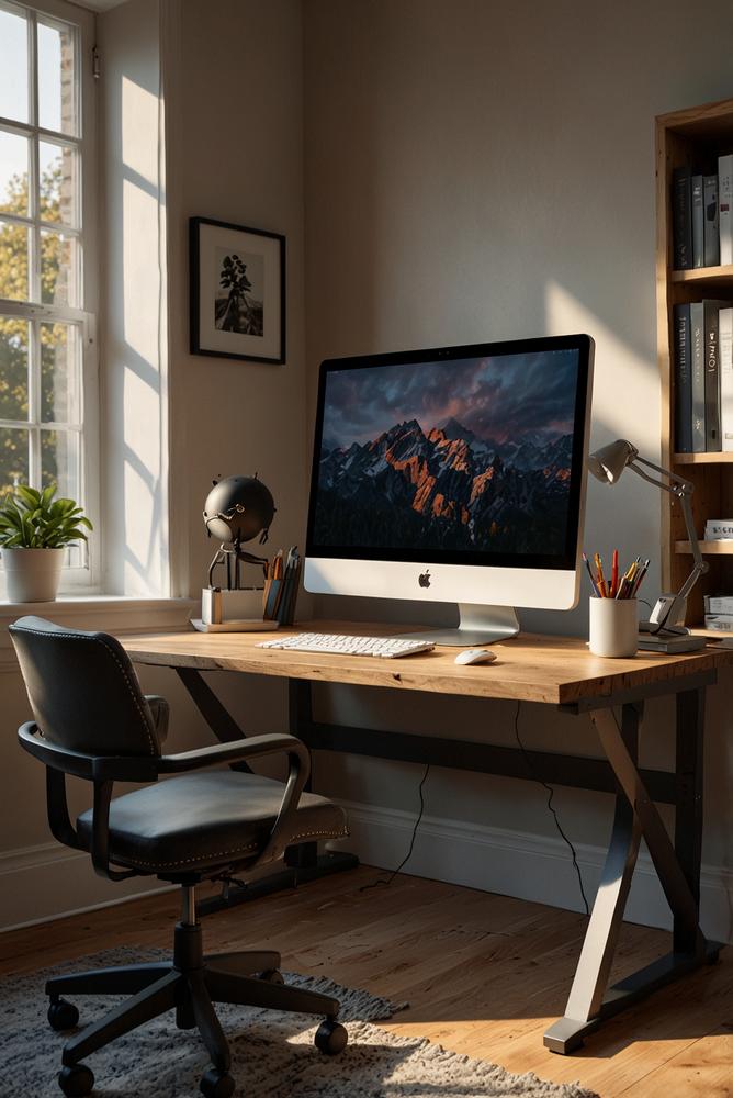 Modernes home office technik setup hell und lichtdurchflutet