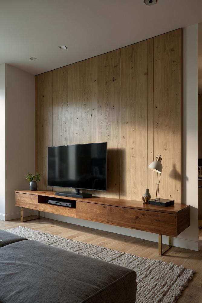 TV-Fokus Wohnzimmer mit moderner Medienwand und Soundbar