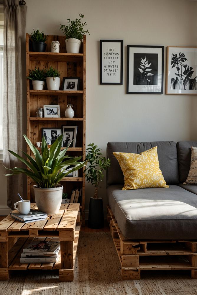 Upcycling Palettenmöbel im sonnendurchfluteten Wohnzimmer