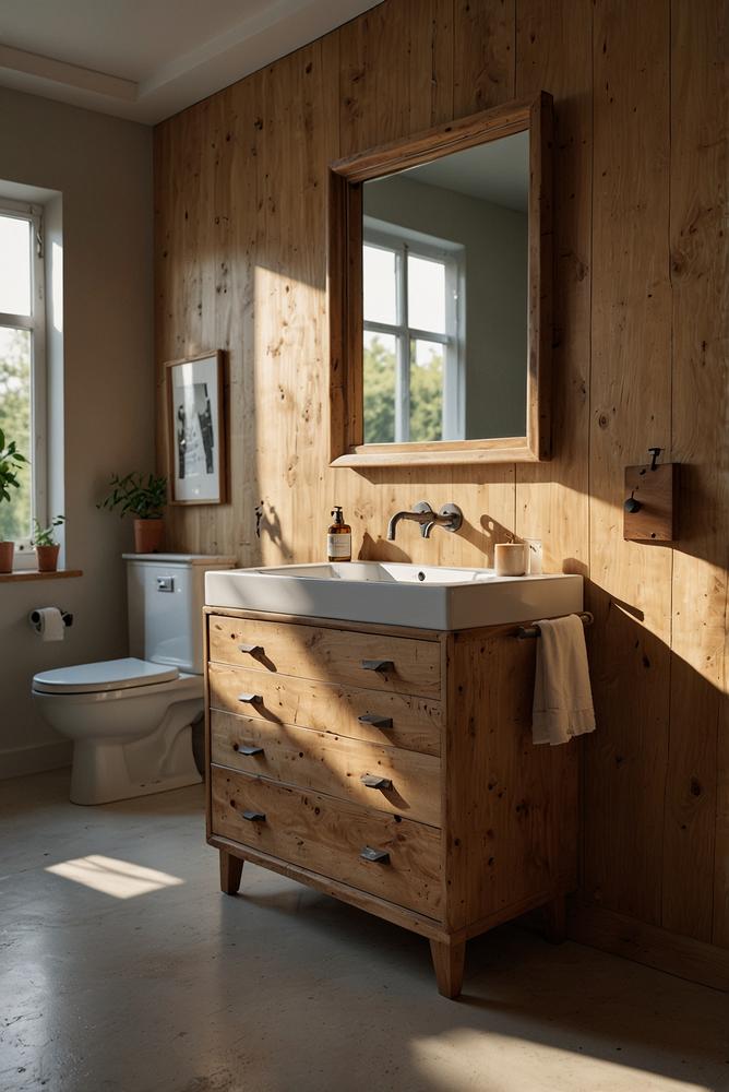 Waschbeckenunterschrank aus alter Kommode im modernen Bad