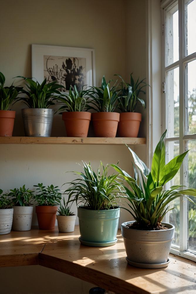 Helle Wohnung mit günstigen Zimmerpflanzen und DIY-Uebertoepfen