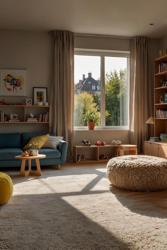 Kinderspielbereich im hellen modernen Wohnzimmer