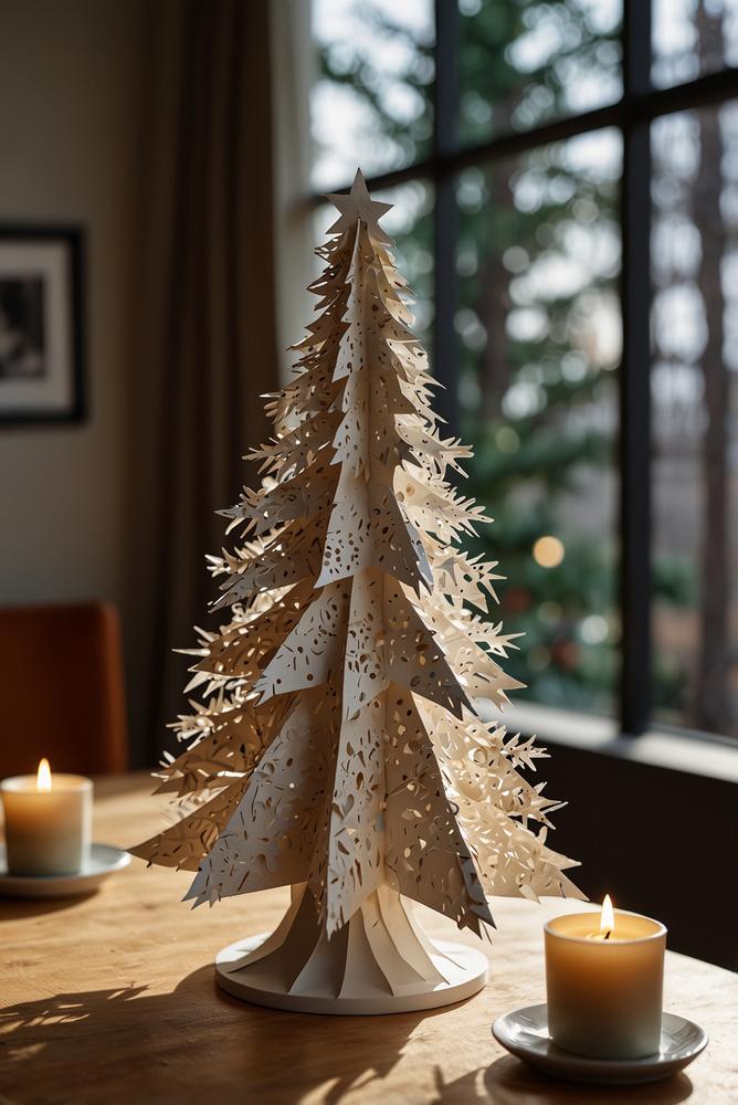 3D-Papier-Christbaum als Tischdeko hell und einladend
