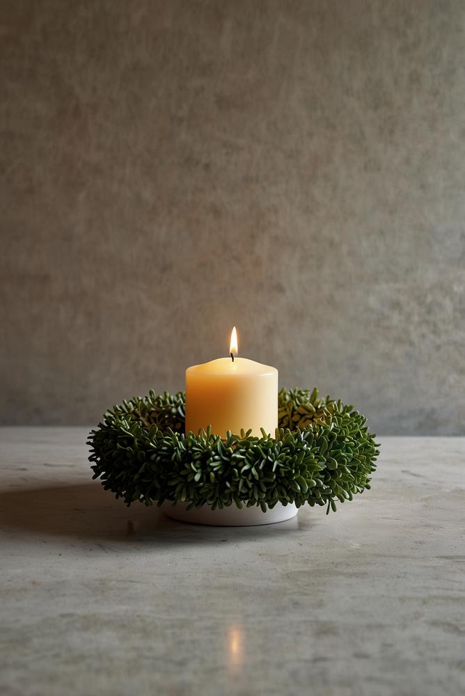 Minimalistischer Adventskranz aus Buchsbaum in Kugelform