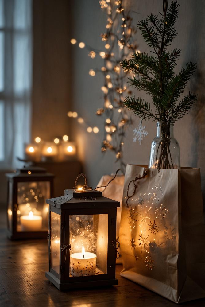 Flur mit hellen diy papiertütenlichtern zur adventszeit