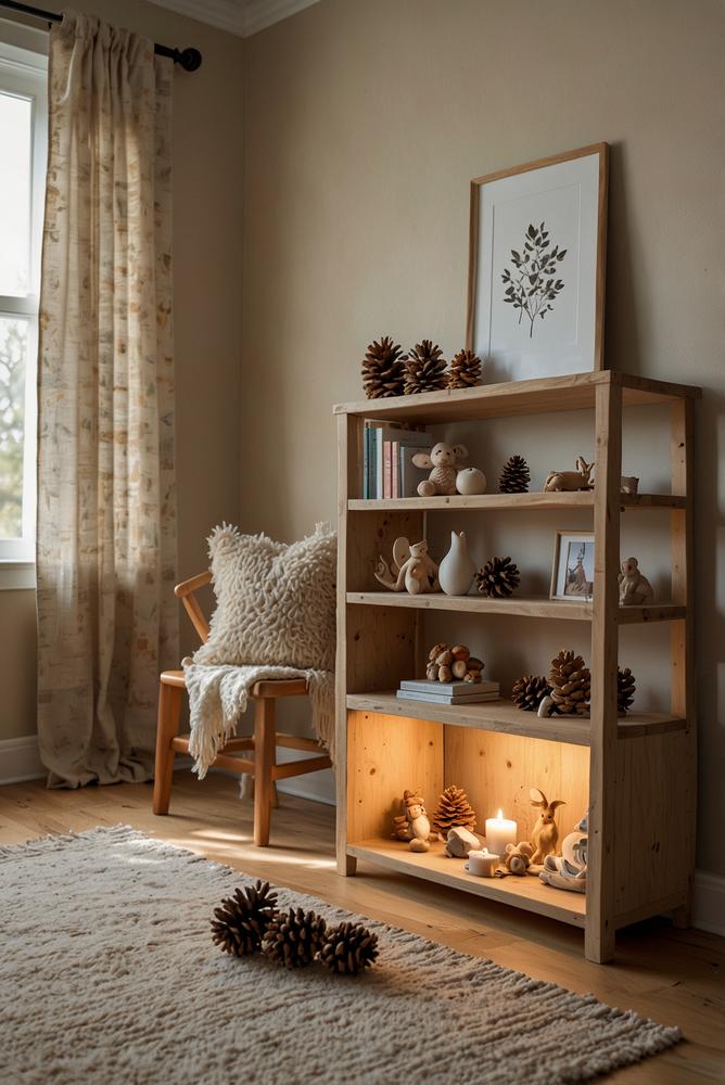 Adventsdeko mit handbemalten Holzfiguren im Kinderzimmer