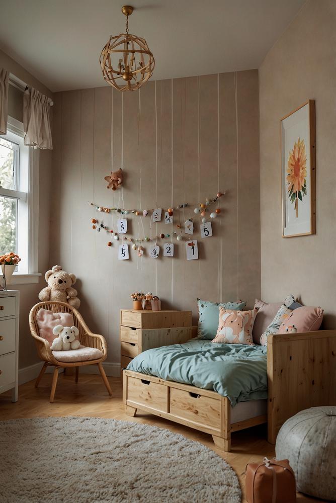 Kinderzimmer mit magnetischen Adventszahlen in ruhigen Farben