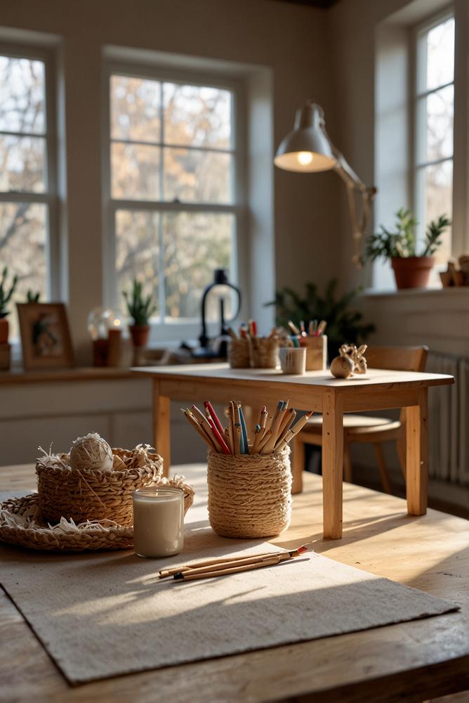 Helle Bastel-Station für ruhige Adventsdeko im Kinderzimmer
