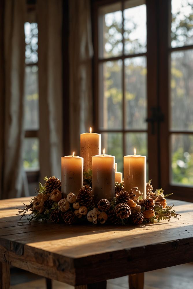 Adventskranz aus recyceltem Holz mit nachhaltigen Kerzen