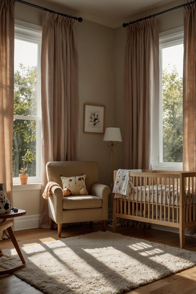 Babysicheres Fenster mit Verdunkelung im Babyzimmer