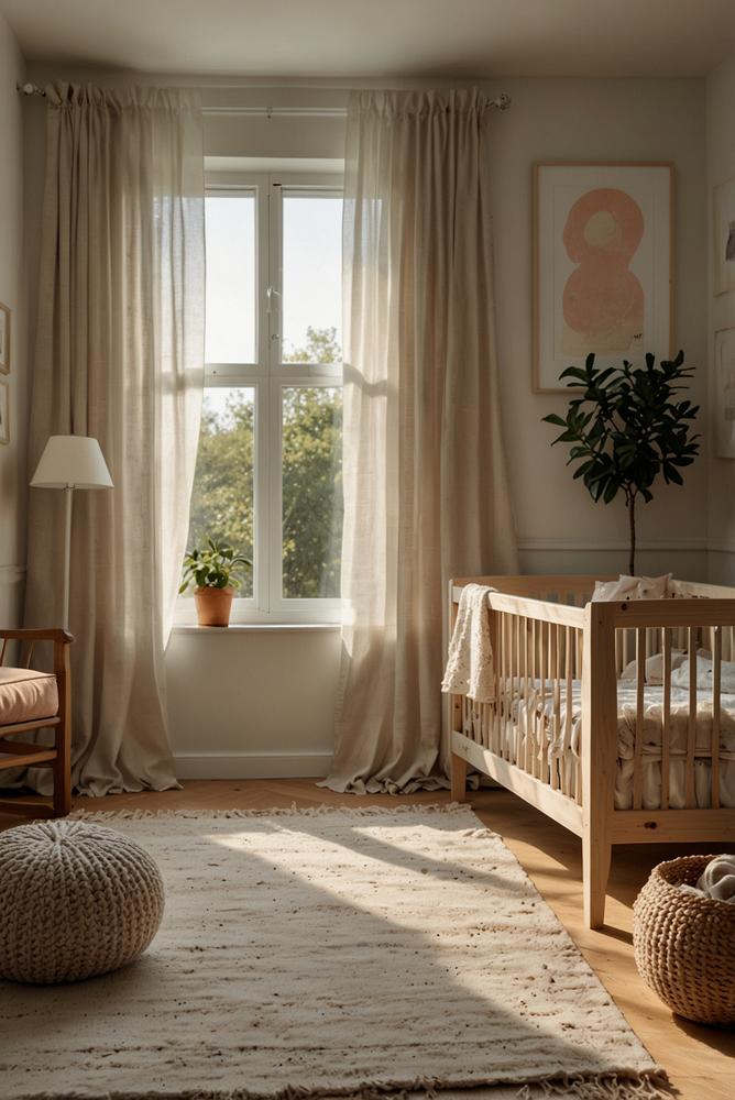 Helles schadstofffreies Babyzimmer mit natürlichen Materialien
