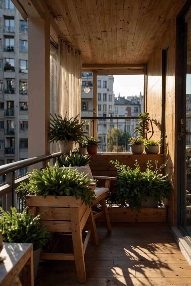 Heller Balkon mit stilvoller Weihnachtsdeko in Pflanzkaesten